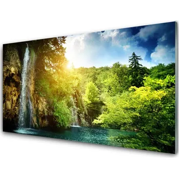 Obraz Obraz na skle Vodopád Stromy Krajina 120x60 cm 2 Přívěsky