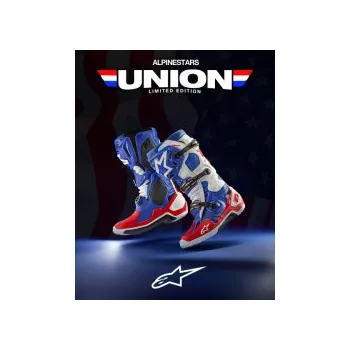 Moto obuv Mx Boty Alpinestars Tech 10 Union LE Boots Bright Red/Dark Blue/White, Velikost EU 47 / US 12