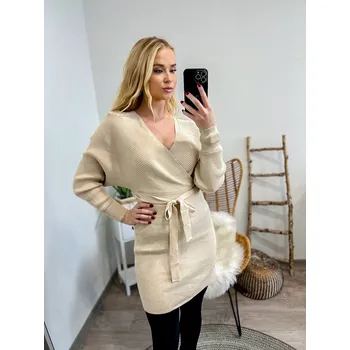 Dámské šaty Dámské pletené béžové šaty, VELIKOST UNI ( XS, S, M )