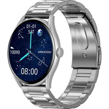 Chytré hodinky Armodd Roundz 5, Silver/masivní kovový řemínek + silikonový řemínek