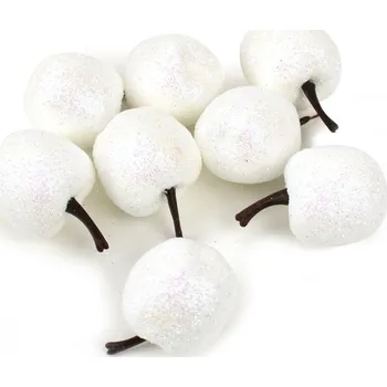Vánoční dekorace Dekorace jablka, glitrová bílá, 2,5 cm, 8 ks
