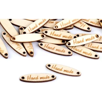 Našívací dřevěná značka 28x8 mm HAND MADE ovál