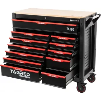 TAGRED TA180 Dílenský vozík, nevybavený, velký, 12 zásuvek, dřevěná deska