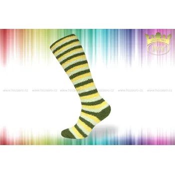 Dámské ponožky Hoza Dámské podkolenky ženilkové pruhované - H4601 Barva: zelená pistáciová žlutá, Velikost: 35-38