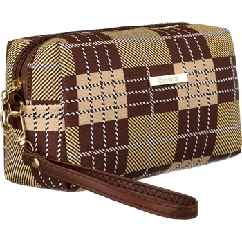Šperkovnice Kostkovaná dámská cestovní kosmetická taštička Barva: Hnědá