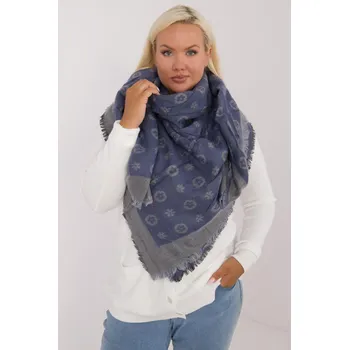 Šála Hřejivá vzorovaná dámská šála model 70161 barva džínová+šedá