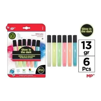 Set školních potřeb Klej brokatowy świecący w płynie 6 kolorów