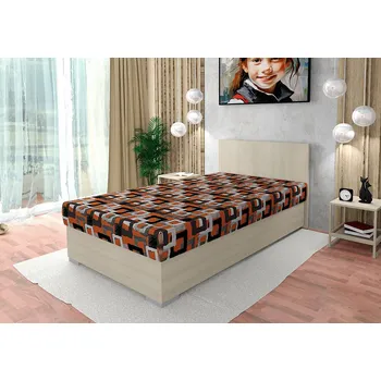 Postel Nabytekmorava Postel s úložným prostorem Kongo 120x200 cm barva lamina: Buk 381, Čalounění: Mega 23 oranžová