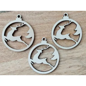 Vánoční dekorace Dřevěná baňka s jelenem, průměr 7 cm