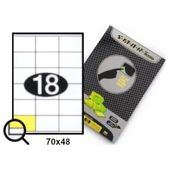 Samolepící etiketa Samolepicí etikety, štítky 70x48, papír A4, 100 listů (Samolepící papír do tiskárny A4 - velikost etiket 70x48 - balení 100 archů - SMART)