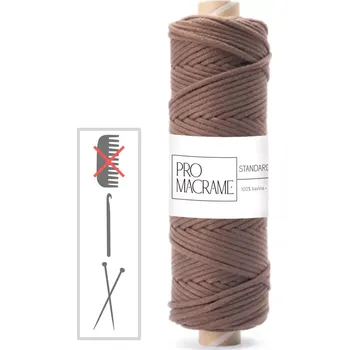 Příze bavlněná šňůra Pro Macramé 5mm, splétaná - hnědá (Délka 100 m)