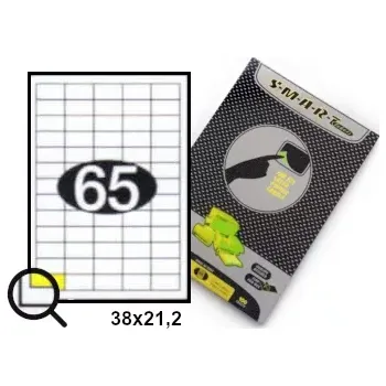 Samolepící etiketa Samolepicí etikety, štítky 38x21,2, papír A4, 100 listů (Samolepící papír do tiskárny A4 - velikost etiket 38x21,2 - balení 100 archů - SMART)