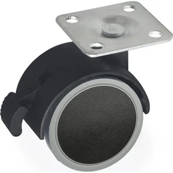 Nábytkové kování Kolečko s brzdou O 50mm černé/pryž s plotničkou