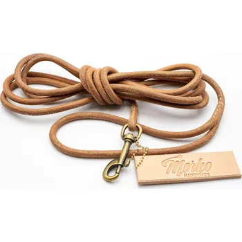 Vodítko pro psa Morko Kožená stopovačka 3 a 5 m – přírodní kůže 7 mm, karabina staromosaz délka: 5