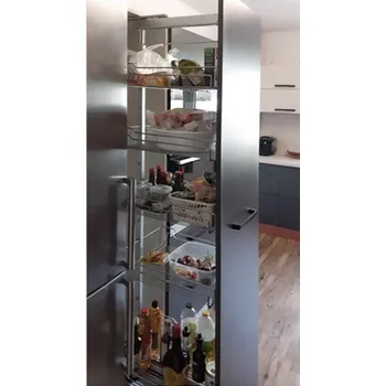 Šatní skříň Potravinová skříň DISPENSA, šíře skříně 400mm, výška rámu 1800-2200mm, stříbrná - 5 košů