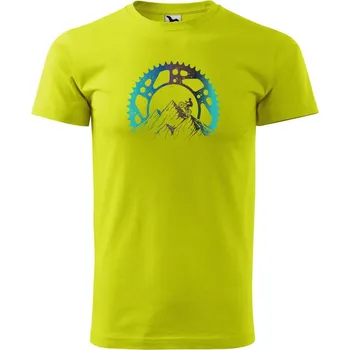 Pánská móda DOBRÝ TRIKO Pánské tričko s potiskem Horská jízda Velikost: S, Barva: Limetková