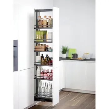 Šatní skříň Potravinová skříň DISPENSA, šíře skříně 300mm, výška rámu 1800-2200mm, chrom/bílá - 5 košů