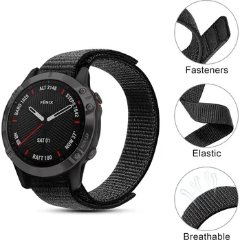 Řemínek na hodinky Nylonový řemínek pro Garmin 26mm černý provlékací
