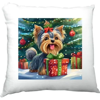 Pánské tričko Polštář saténový s potiskem Jorkšírek u stromečku s dárkem