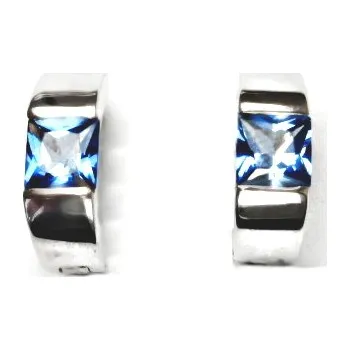 Náušnice Stříbrné náušnice široké kruhy akvamarin - VE106 (Stříbrné náušnice kruhy se zirkonem)