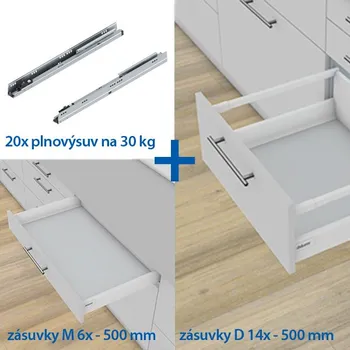 Nábytkové kování Blum Akce set 20 ks zásuvek Antaro blumotion šedá M 6x D 14 x 30kg 500mm