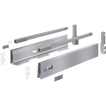 Hettich Atira boky v70mm l470mm + příchytky čela + krytky + příchytky zad v144mm + relingy stříbrné