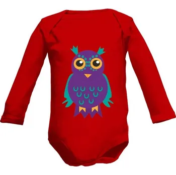 Kojenecký body Dětské body Long s potiskem Sedící barevná sovička dětské