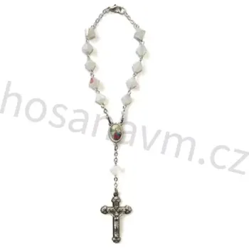 Růženec Růženec do auta – bílý, diamant (S medailkou svatého Kryštofa a Panny Marie Svatohostýnské)