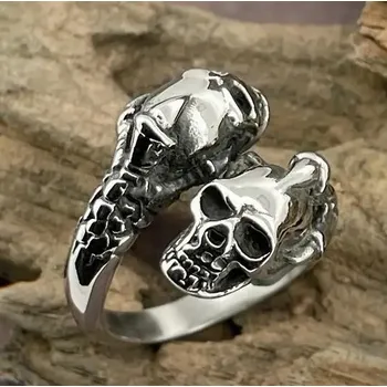 Prsten Prstýnek s lebkami - ocel