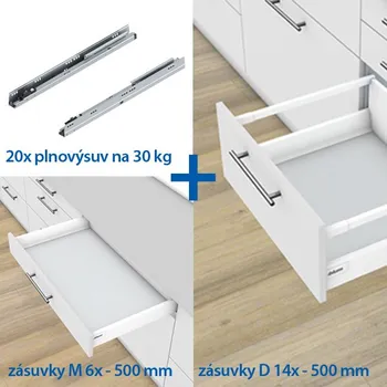 Nábytkové kování Blum Akce set 20 ks zásuvek Antaro blumotion bílá M 6x D 14 x 30kg 500mm