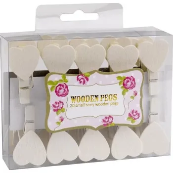 Svatební dekorace Kolíčky krémové se srdíčkem - 20 ks