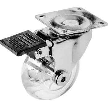 Nábytkové kování Kolečko D50 s plotničkou 42 x 42 s brzdou transparentní 30 kg