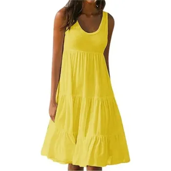 Dámské šaty Jednobarevné letní šaty s volány Barva: Žlutá, Velikost: 5XL