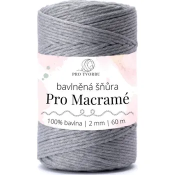 Příze bavlněná šňůra Pro Macramé – STANDARD COTTON 2mm / 50 m - šedá (Šňůra na macramé, 50 m)