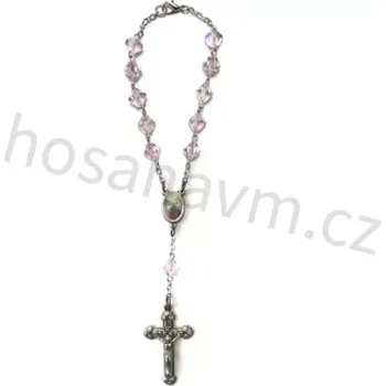 Růženec Růženec do auta – růžový, diamant (S medailkou svatého Kryštofa a Panny Marie Svatohostýnské)