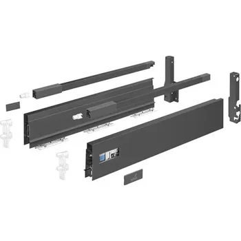 Hettich Atira boky v70mm l420mm + příchytky čela + krytky + příchytky zad v144mm + relingy antracitové