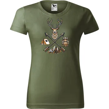DOBRÝ TRIKO Dámské tričko s potiskem Jelen a šípy Barva: Khaki, Velikost: 2XL