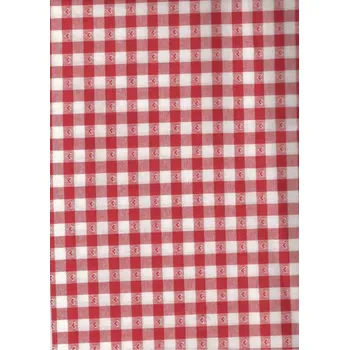 JAN peří Bavlněná látka Kanafas - červená kostka se srdíčkem 1 m (140x100 cm)