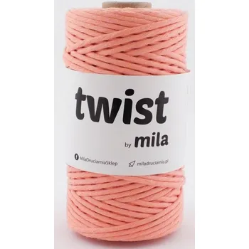 Příze Šňůra na macramé Mila TWIST 3mm - lososová jasná (Rozčesatelná)