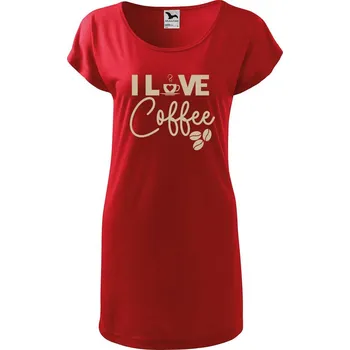 Dámské šaty DOBRÝ TRIKO Dámské tričko/šaty I love coffee Velikost: XS, Barva: Červená