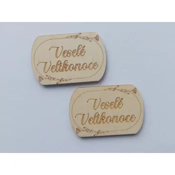 Dřevěný nápis Veselé Velikonoce - 3,6 x 5,5 cm (Nápis vyrobený z překližky)