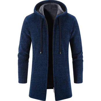 Pánské oblečení Pánský pletený kabátek, kardigan s kapucí Barva: Tmavě Modrá, Velikost: XL