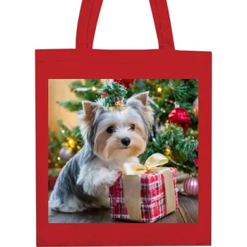 Nákupní taška Nákupní taška unisex s potiskem Vánoční taška s jorkšírkem