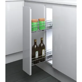 Nábytkové kování Inoxa Drátěný dvojkoš INOXA výsuv Salice 90% s tlumením 156 x 472 x 536 chrom - levý (výsuv boční vlevo) korpus 200 mm