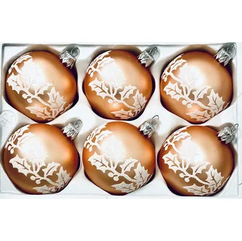 Vánoční ozdoba IRISA Skleněné vánoční koule – Vánoční ozdoby „Měděný půvab“ (Sada 6 ks, Velikost 6 cm) Velikost: 6 cm, Balení: 6ks, Barva: oranžová