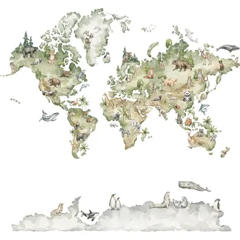 Tapeta Decoprint Dětská vliesová obrazová tapeta na zeď, zvířátka, mapa Světa, CW6042-1, Cute Walls, Decoprint, velikost 2,12 x 2,8 m