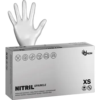 Pracovní rukavice Nitrilové rukavice Espeon Nitril Sparkle - 100 ks, perleťové stříbrné, velikost XS (100172) + dárek zdarma