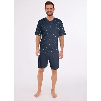 Pánské pyžamo Cornette pyžamo pánské 472/287 Glen - tm. modrá, S (Pánské bavlněné pyžamo Cornette s krátkým rukávem )