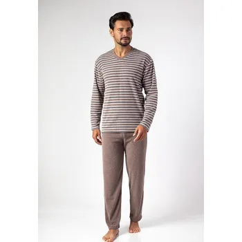 Pánské pyžamo Regina pánské pyžamo 450 frote - hnědá, M (Pánské froté pyžamo Regina)