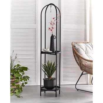 Stojan na květiny Stojan na květiny černý železo 35 x 160 cm vnitřní kovový květinový stojan moderní industriální stojan na květináče Beliani